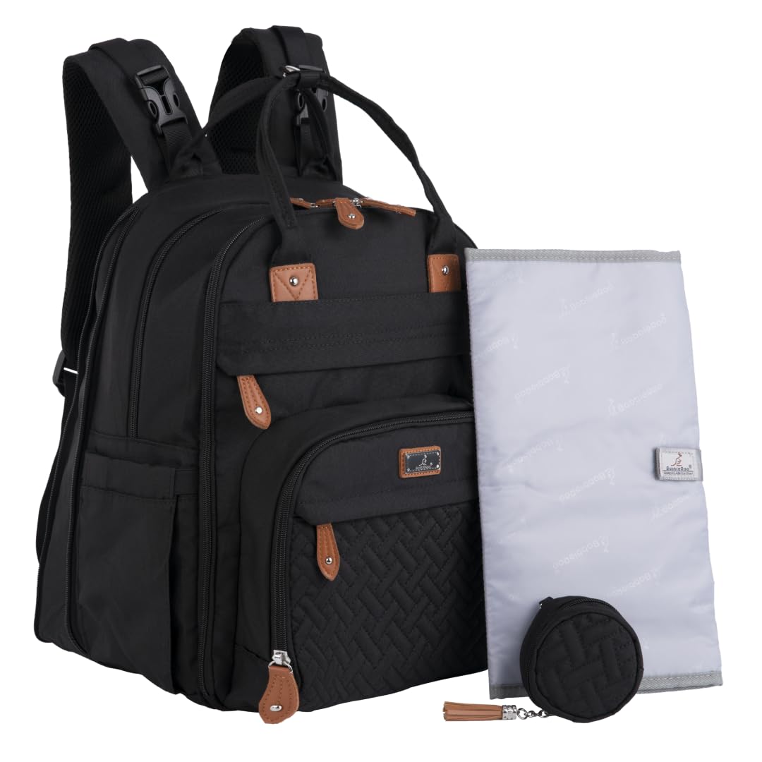 Extra Large Diaper Bag Backpack, Expandable Baby Bag with Up to 50% More Capacity - Travel Essentials Baby Bag Tote with Changing Pad, Stroller Straps & Pacifier Case - Unisex, Black