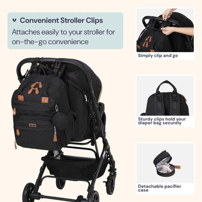 Extra Large Diaper Bag Backpack, Expandable Baby Bag with Up to 50% More Capacity - Travel Essentials Baby Bag Tote with Changing Pad, Stroller Straps & Pacifier Case - Unisex, Black
