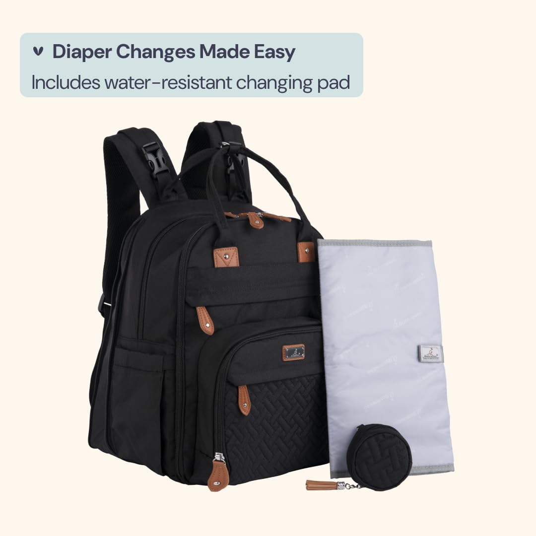 Extra Large Diaper Bag Backpack, Expandable Baby Bag with Up to 50% More Capacity - Travel Essentials Baby Bag Tote with Changing Pad, Stroller Straps & Pacifier Case - Unisex, Black