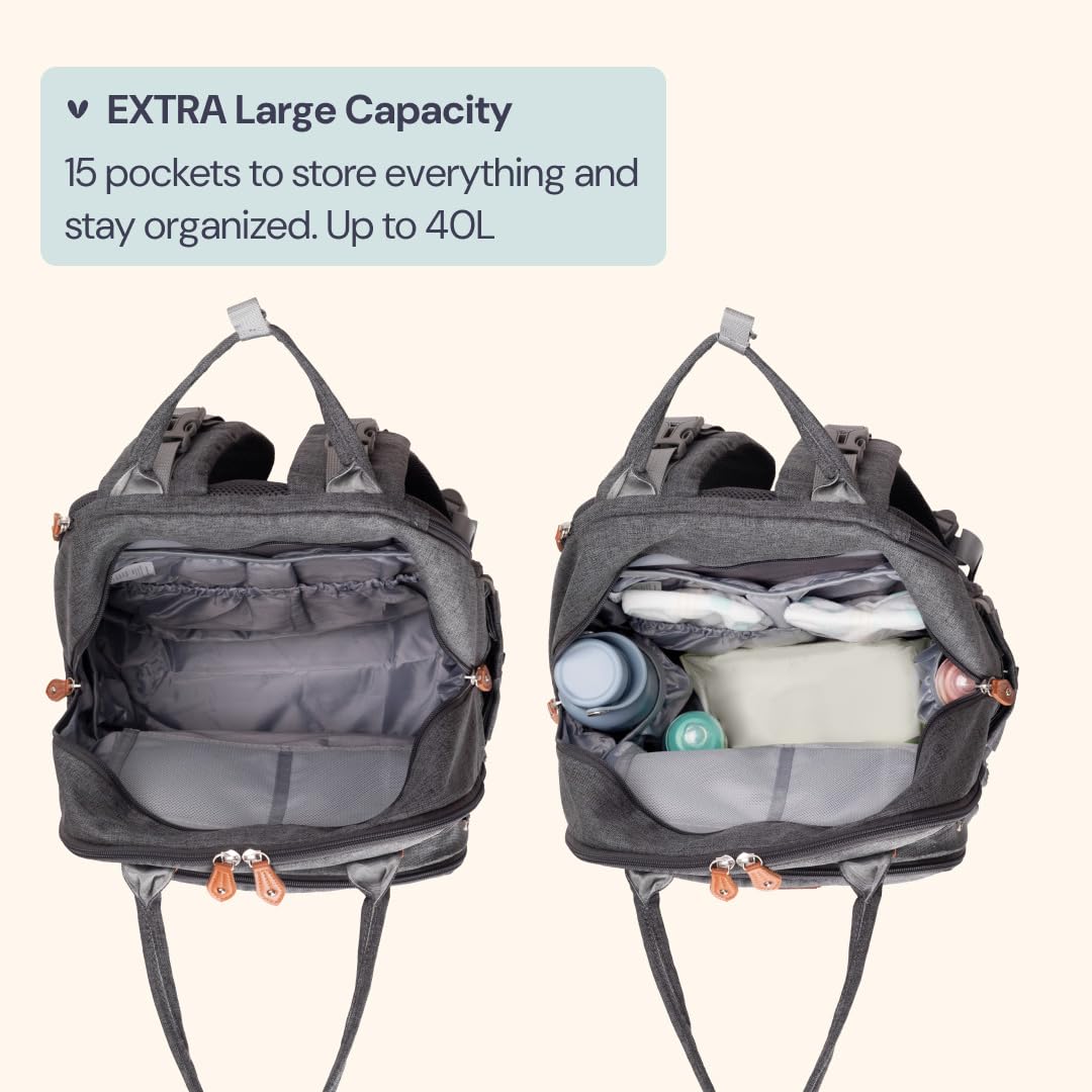 Extra Large Diaper Bag Backpack, Expandable Baby Bag with Up to 50% More Capacity - Travel Essentials Baby Bag Tote with Changing Pad, Stroller Straps & Pacifier Case - Unisex, Black