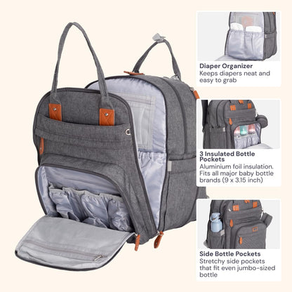 Extra Large Diaper Bag Backpack, Expandable Baby Bag with Up to 50% More Capacity - Travel Essentials Baby Bag Tote with Changing Pad, Stroller Straps & Pacifier Case - Unisex, Black