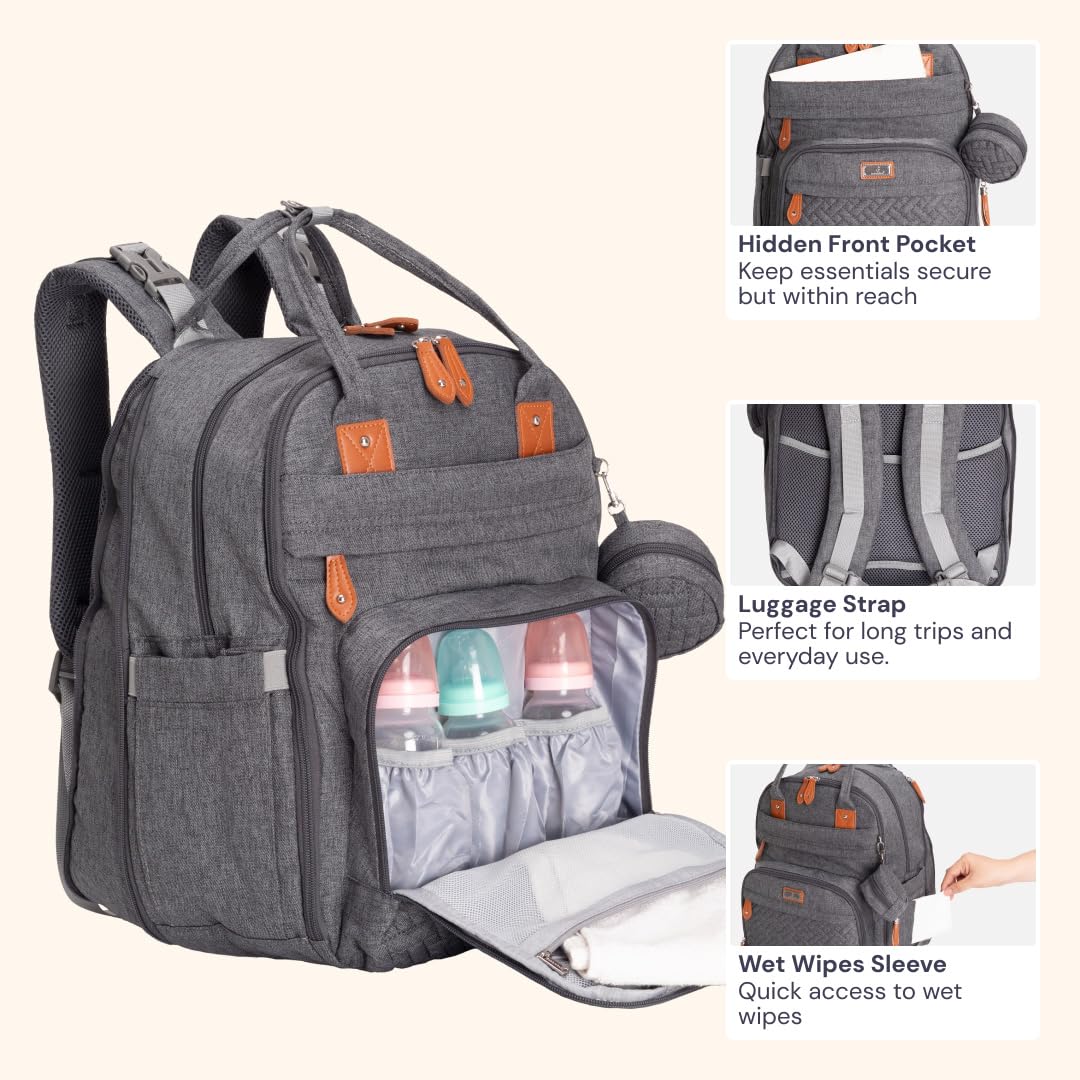 Extra Large Diaper Bag Backpack, Expandable Baby Bag with Up to 50% More Capacity - Travel Essentials Baby Bag Tote with Changing Pad, Stroller Straps & Pacifier Case - Unisex, Black