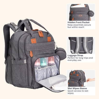 Extra Large Diaper Bag Backpack, Expandable Baby Bag with Up to 50% More Capacity - Travel Essentials Baby Bag Tote with Changing Pad, Stroller Straps & Pacifier Case - Unisex, Black