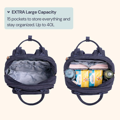 Extra Large Diaper Bag Backpack, Expandable Baby Bag with Up to 50% More Capacity - Travel Essentials Baby Bag Tote with Changing Pad, Stroller Straps & Pacifier Case - Unisex, Black