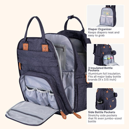 Extra Large Diaper Bag Backpack, Expandable Baby Bag with Up to 50% More Capacity - Travel Essentials Baby Bag Tote with Changing Pad, Stroller Straps & Pacifier Case - Unisex, Black