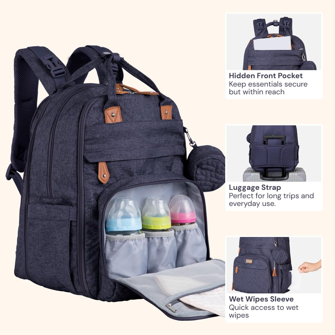 Extra Large Diaper Bag Backpack, Expandable Baby Bag with Up to 50% More Capacity - Travel Essentials Baby Bag Tote with Changing Pad, Stroller Straps & Pacifier Case - Unisex, Black
