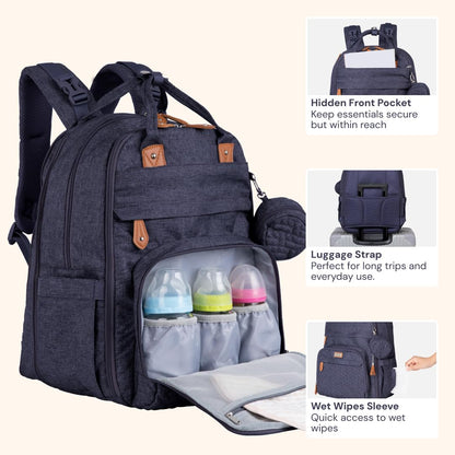 Extra Large Diaper Bag Backpack, Expandable Baby Bag with Up to 50% More Capacity - Travel Essentials Baby Bag Tote with Changing Pad, Stroller Straps & Pacifier Case - Unisex, Black