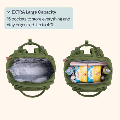 Extra Large Diaper Bag Backpack, Expandable Baby Bag with Up to 50% More Capacity - Travel Essentials Baby Bag Tote with Changing Pad, Stroller Straps & Pacifier Case - Unisex, Black