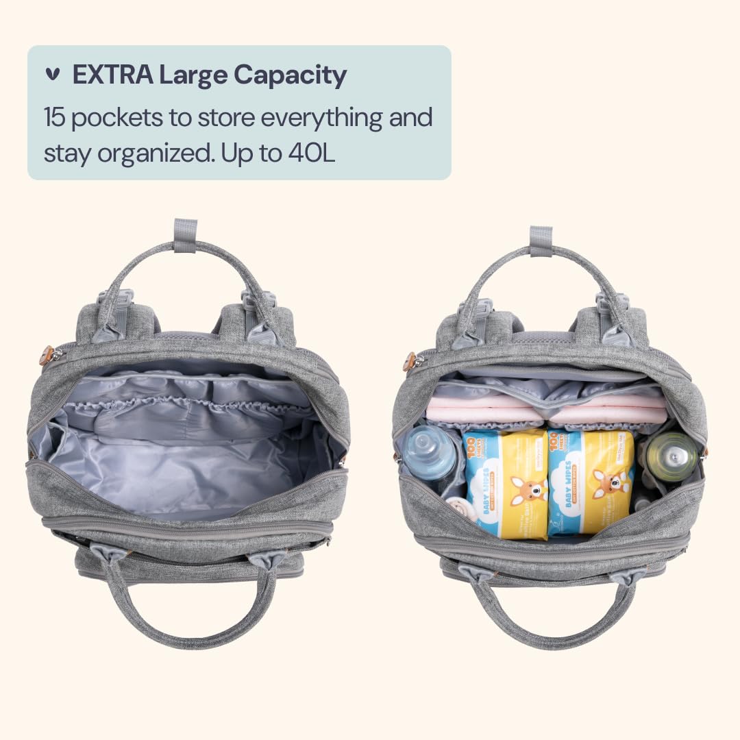 Extra Large Diaper Bag Backpack, Expandable Baby Bag with Up to 50% More Capacity - Travel Essentials Baby Bag Tote with Changing Pad, Stroller Straps & Pacifier Case - Unisex, Black