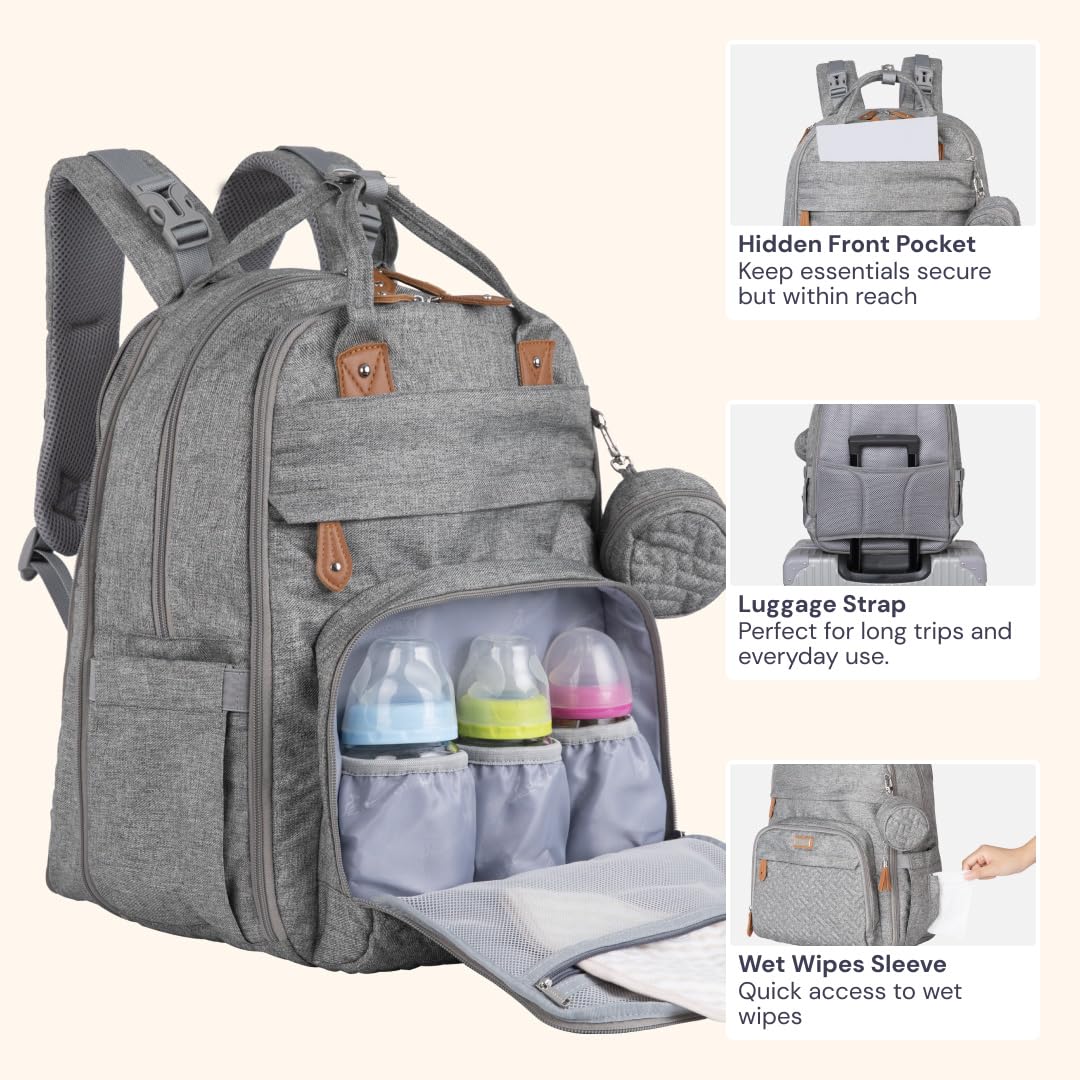 Extra Large Diaper Bag Backpack, Expandable Baby Bag with Up to 50% More Capacity - Travel Essentials Baby Bag Tote with Changing Pad, Stroller Straps & Pacifier Case - Unisex, Black