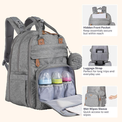 Extra Large Diaper Bag Backpack, Expandable Baby Bag with Up to 50% More Capacity - Travel Essentials Baby Bag Tote with Changing Pad, Stroller Straps & Pacifier Case - Unisex, Black