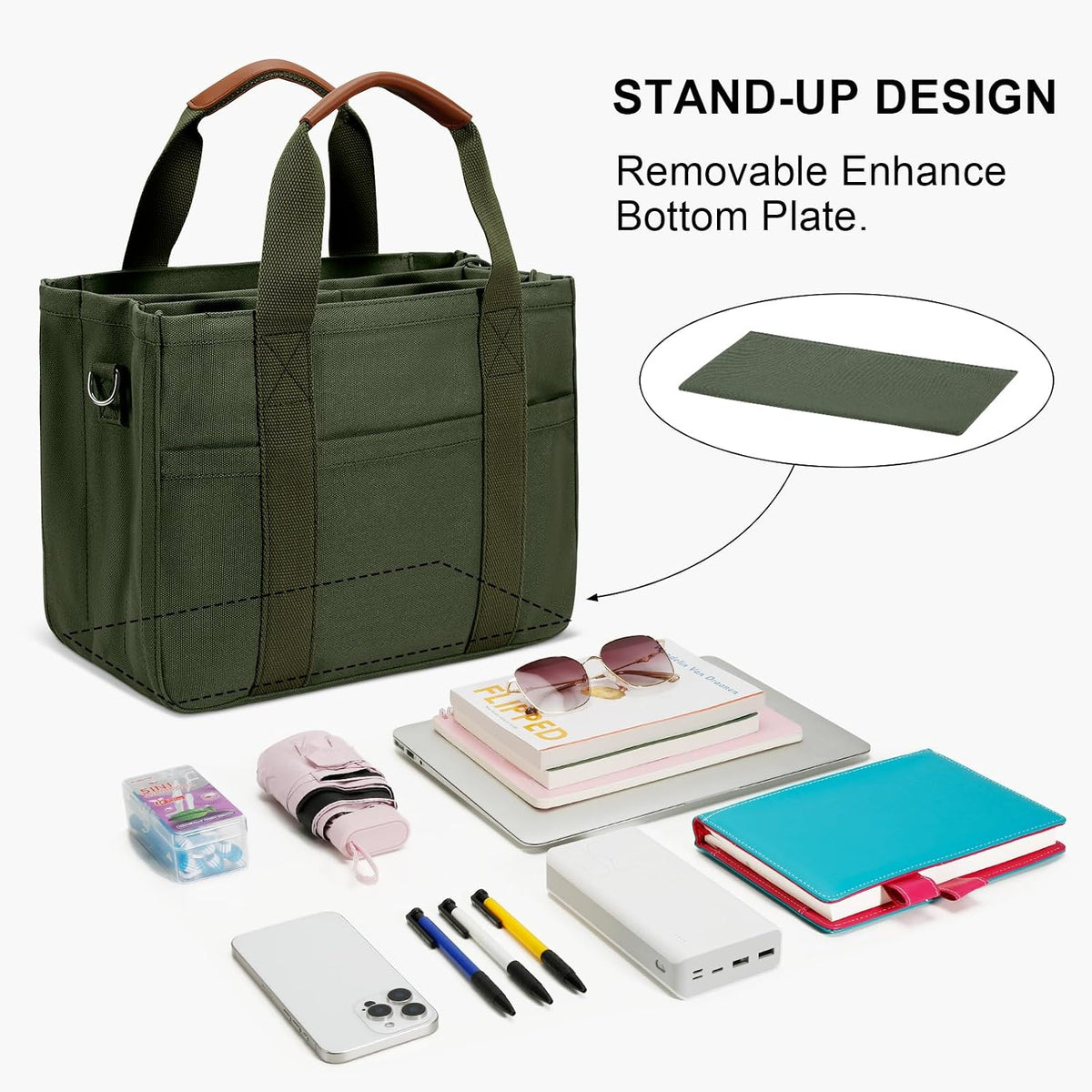 Canvas Tote Bag for Women with Zipper and Compartments Crossbody Large Bible Messenger Purse Bag With Pockets