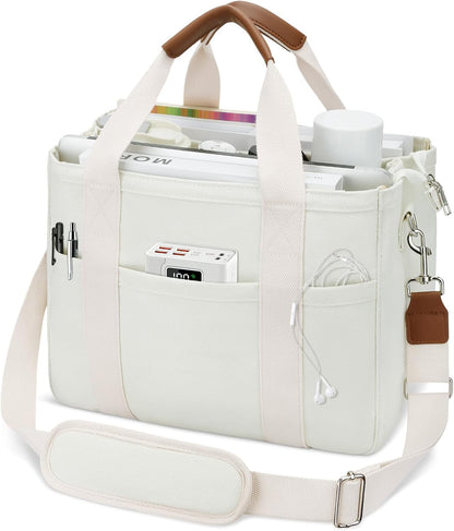 Canvas Tote Bag for Women with Zipper and Compartments Crossbody Large Bible Messenger Purse Bag With Pockets