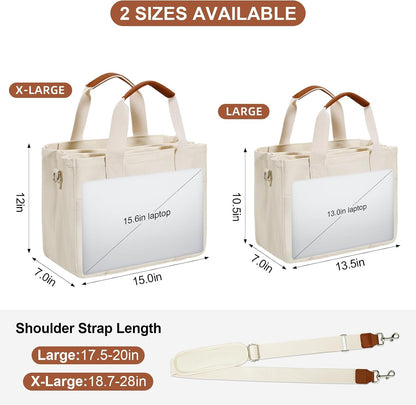 Canvas Tote Bag for Women with Zipper and Compartments Crossbody Large Bible Messenger Purse Bag With Pockets