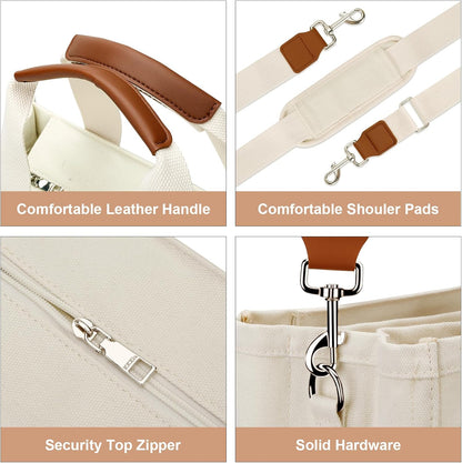Canvas Tote Bag for Women with Zipper and Compartments Crossbody Large Bible Messenger Purse Bag With Pockets