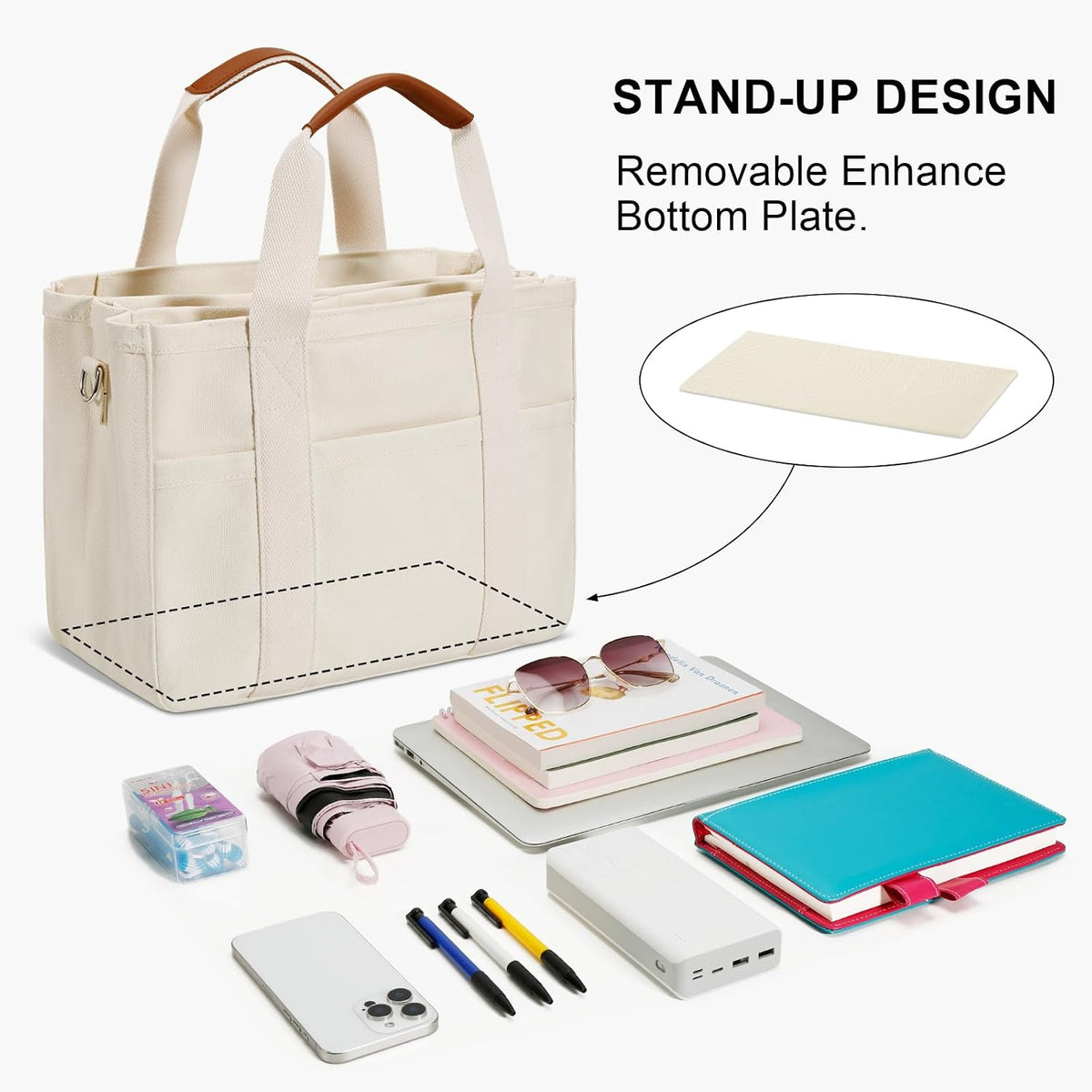 Canvas Tote Bag for Women with Zipper and Compartments Crossbody Large Bible Messenger Purse Bag With Pockets