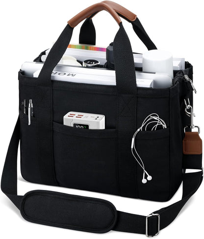 Canvas Tote Bag for Women with Zipper and Compartments Crossbody Large Bible Messenger Purse Bag With Pockets