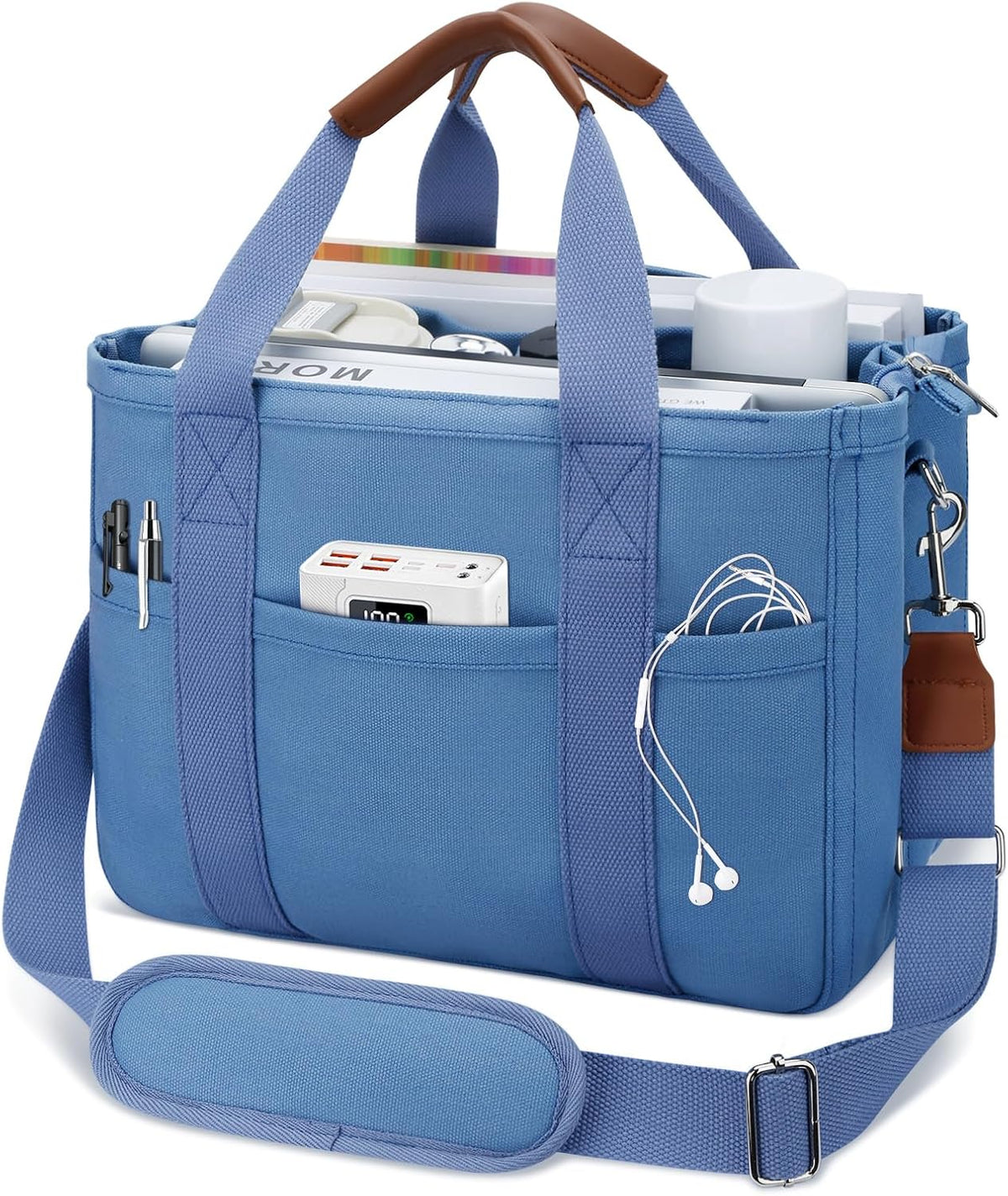 Canvas Tote Bag for Women with Zipper and Compartments Crossbody Large Bible Messenger Purse Bag With Pockets