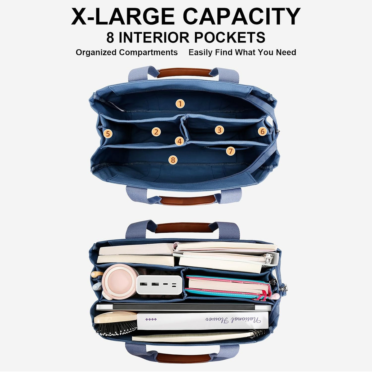 Canvas Tote Bag for Women with Zipper and Compartments Crossbody Large Bible Messenger Purse Bag With Pockets