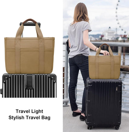 Canvas Tote Bag for Women with Zipper and Compartments Crossbody Large Bible Messenger Purse Bag With Pockets