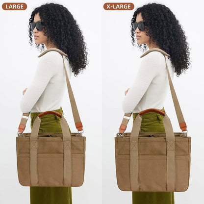 Canvas Tote Bag for Women with Zipper and Compartments Crossbody Large Bible Messenger Purse Bag With Pockets