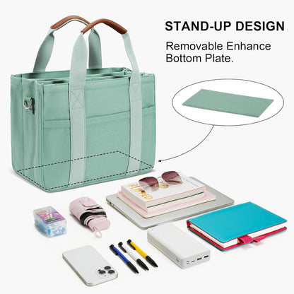 Canvas Tote Bag for Women with Zipper and Compartments Crossbody Large Bible Messenger Purse Bag With Pockets