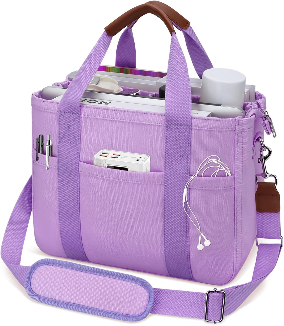 Canvas Tote Bag for Women with Zipper and Compartments Crossbody Large Bible Messenger Purse Bag With Pockets
