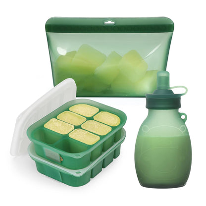 Baby Food Storage Set, Flexi-Prep Store & Feed Combo with Silicone Freezer Trays, 1000ml Reusable Storage Bag and Refillable Baby Food Pouch for Purees, Snacks & Breastmilk