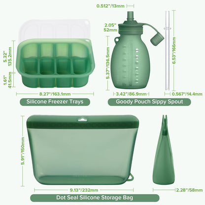 Baby Food Storage Set, Flexi-Prep Store & Feed Combo with Silicone Freezer Trays, 1000ml Reusable Storage Bag and Refillable Baby Food Pouch for Purees, Snacks & Breastmilk
