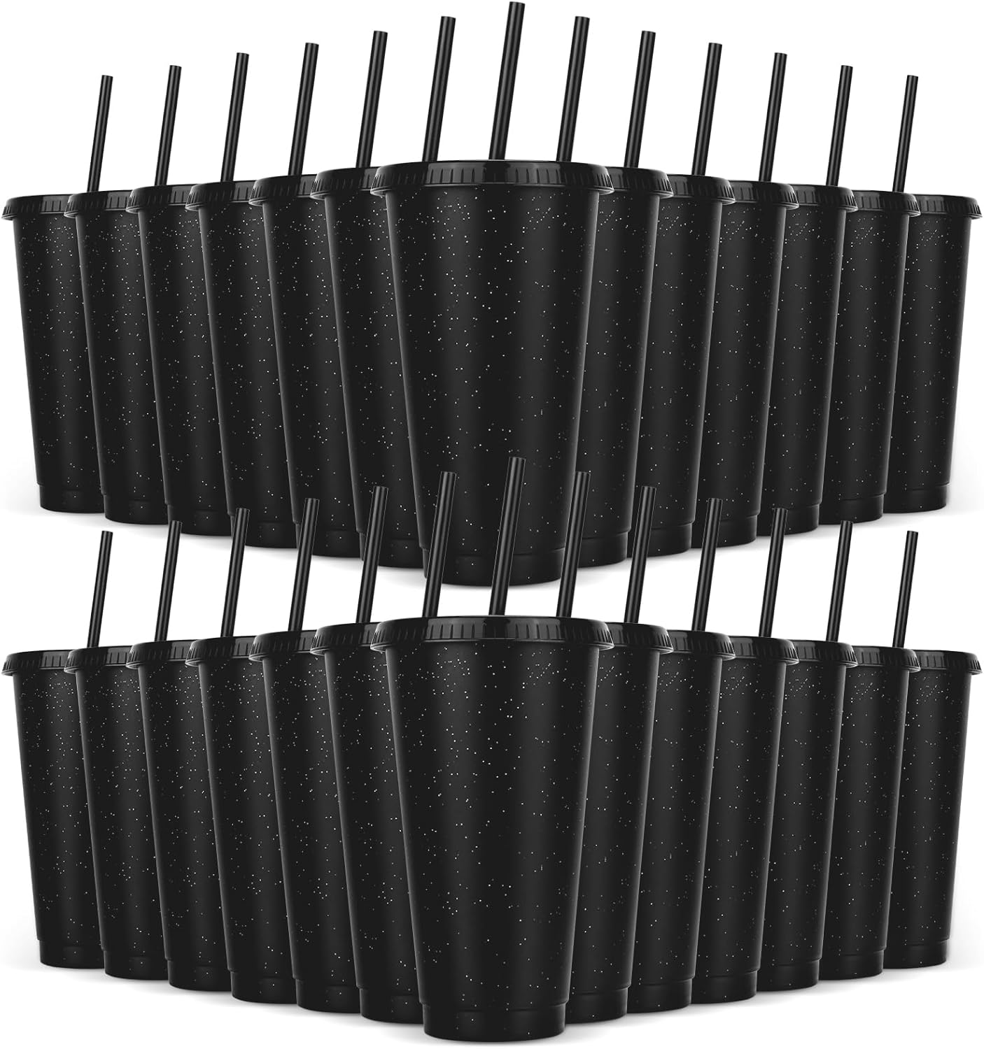 24 Pack Plastic Tumblers with Lids and Straw, Reusable Cups with Lids and Straws Colorful Cups for Cold Drink Iced Coffee, Plastic Tumbler Bulk for Party Birthday Gifts (24 oz, Solid Colors)