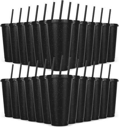 24 Pack Plastic Tumblers with Lids and Straw, Reusable Cups with Lids and Straws Colorful Cups for Cold Drink Iced Coffee, Plastic Tumbler Bulk for Party Birthday Gifts (24 oz, Solid Colors)