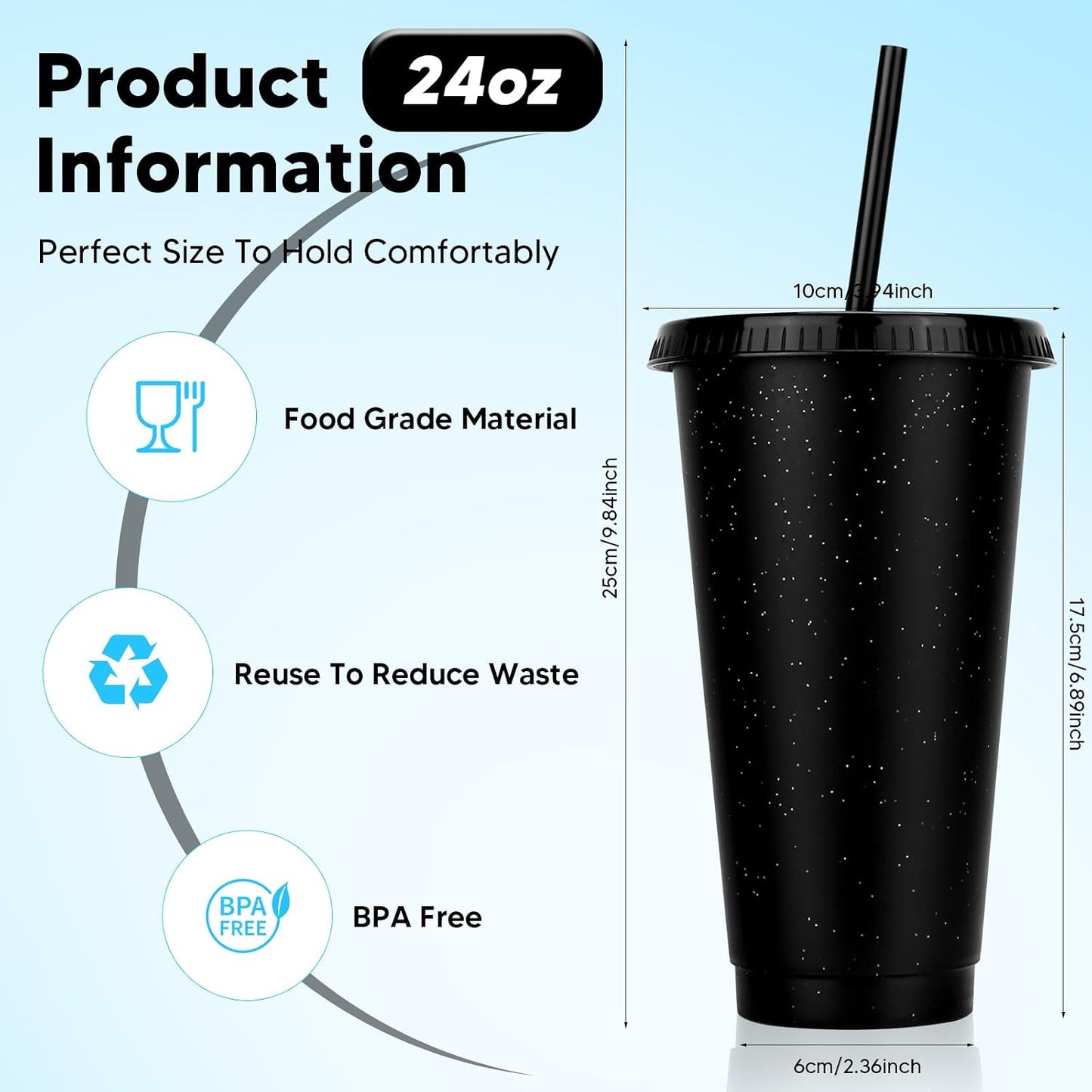 24 Pack Plastic Tumblers with Lids and Straw, Reusable Cups with Lids and Straws Colorful Cups for Cold Drink Iced Coffee, Plastic Tumbler Bulk for Party Birthday Gifts (24 oz, Solid Colors)