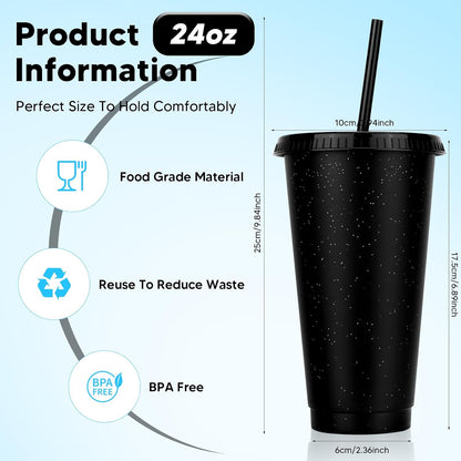24 Pack Plastic Tumblers with Lids and Straw, Reusable Cups with Lids and Straws Colorful Cups for Cold Drink Iced Coffee, Plastic Tumbler Bulk for Party Birthday Gifts (24 oz, Solid Colors)