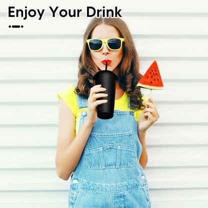 24 Pack Plastic Tumblers with Lids and Straw, Reusable Cups with Lids and Straws Colorful Cups for Cold Drink Iced Coffee, Plastic Tumbler Bulk for Party Birthday Gifts (24 oz, Solid Colors)