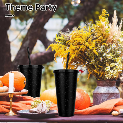 24 Pack Plastic Tumblers with Lids and Straw, Reusable Cups with Lids and Straws Colorful Cups for Cold Drink Iced Coffee, Plastic Tumbler Bulk for Party Birthday Gifts (24 oz, Solid Colors)