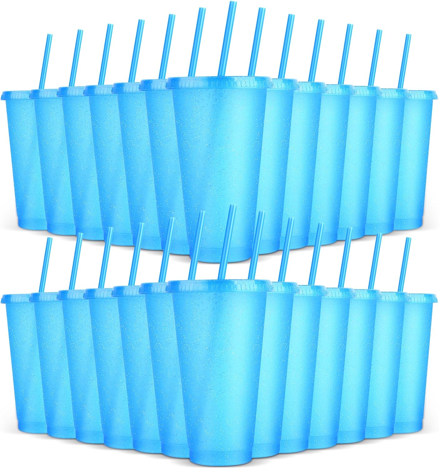 24 Pack Plastic Tumblers with Lids and Straw, Reusable Cups with Lids and Straws Colorful Cups for Cold Drink Iced Coffee, Plastic Tumbler Bulk for Party Birthday Gifts (24 oz, Solid Colors)