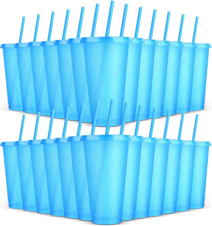 24 Pack Plastic Tumblers with Lids and Straw, Reusable Cups with Lids and Straws Colorful Cups for Cold Drink Iced Coffee, Plastic Tumbler Bulk for Party Birthday Gifts (24 oz, Solid Colors)