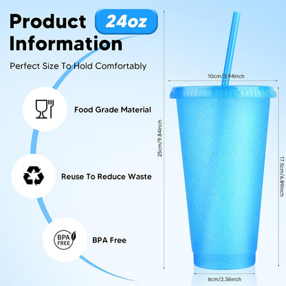 24 Pack Plastic Tumblers with Lids and Straw, Reusable Cups with Lids and Straws Colorful Cups for Cold Drink Iced Coffee, Plastic Tumbler Bulk for Party Birthday Gifts (24 oz, Solid Colors)