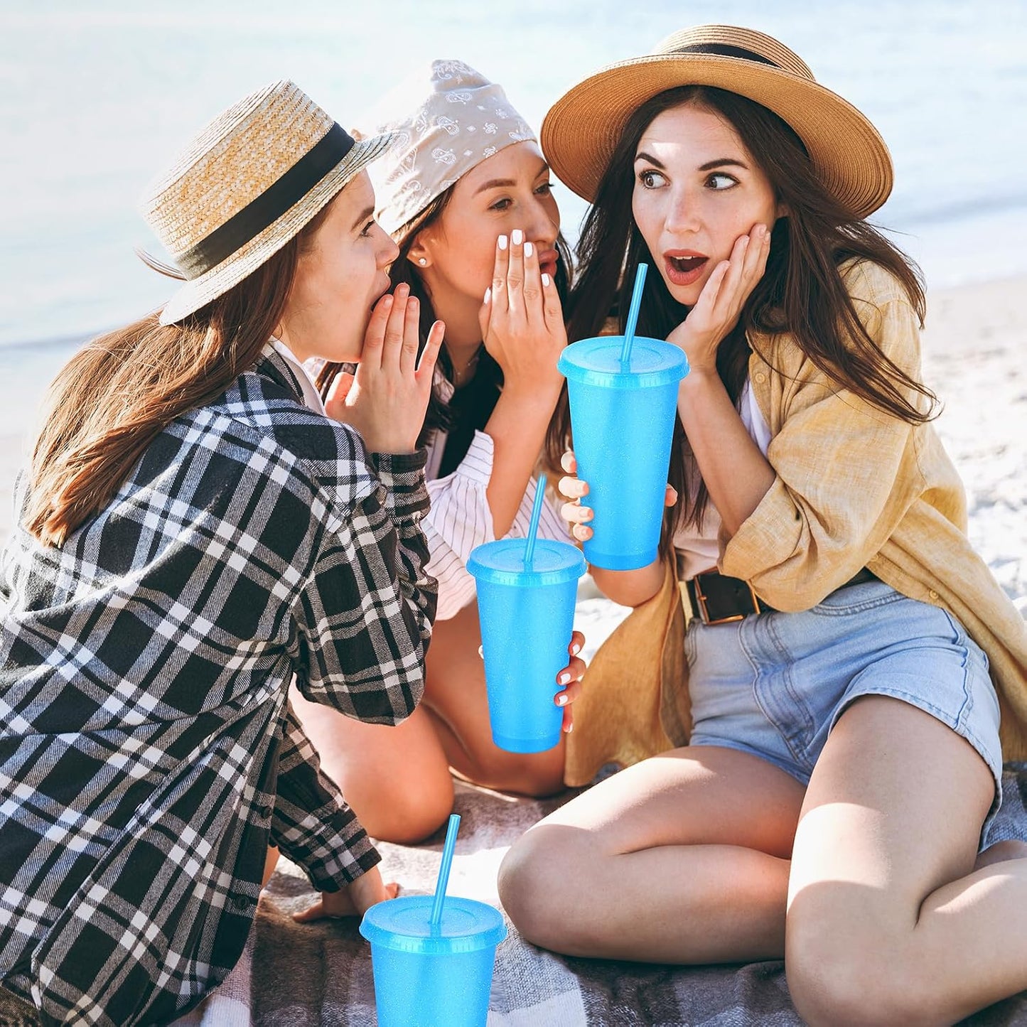 24 Pack Plastic Tumblers with Lids and Straw, Reusable Cups with Lids and Straws Colorful Cups for Cold Drink Iced Coffee, Plastic Tumbler Bulk for Party Birthday Gifts (24 oz, Solid Colors)