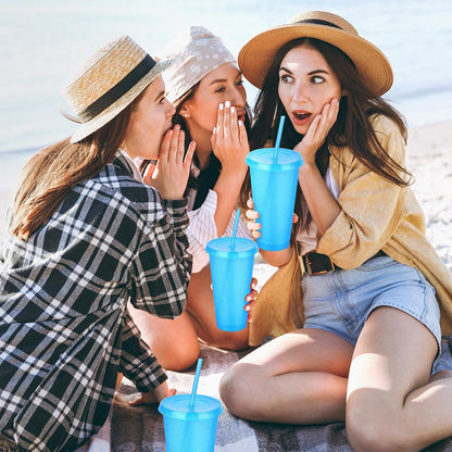 24 Pack Plastic Tumblers with Lids and Straw, Reusable Cups with Lids and Straws Colorful Cups for Cold Drink Iced Coffee, Plastic Tumbler Bulk for Party Birthday Gifts (24 oz, Solid Colors)