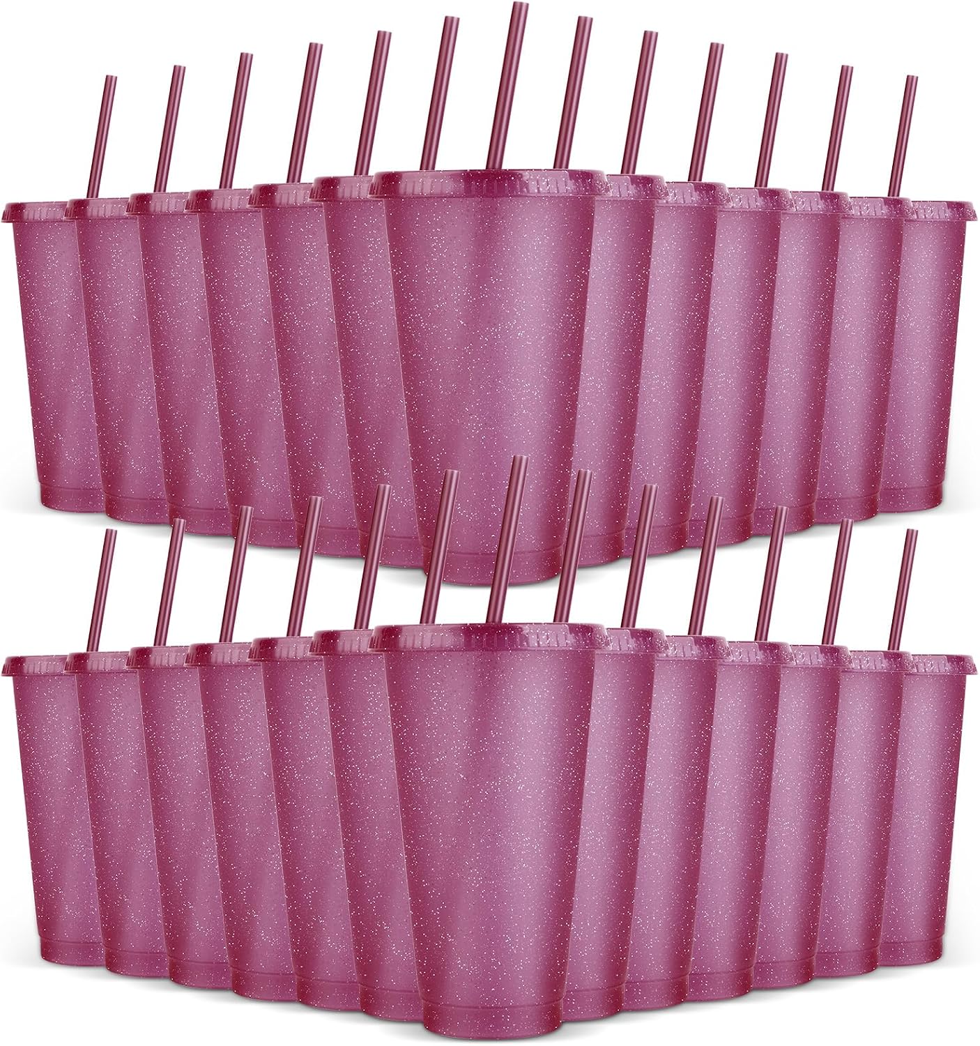 24 Pack Plastic Tumblers with Lids and Straw, Reusable Cups with Lids and Straws Colorful Cups for Cold Drink Iced Coffee, Plastic Tumbler Bulk for Party Birthday Gifts (24 oz, Solid Colors)