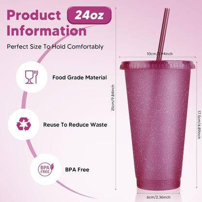 24 Pack Plastic Tumblers with Lids and Straw, Reusable Cups with Lids and Straws Colorful Cups for Cold Drink Iced Coffee, Plastic Tumbler Bulk for Party Birthday Gifts (24 oz, Solid Colors)