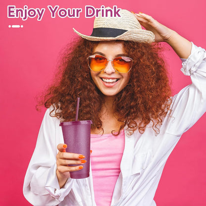 24 Pack Plastic Tumblers with Lids and Straw, Reusable Cups with Lids and Straws Colorful Cups for Cold Drink Iced Coffee, Plastic Tumbler Bulk for Party Birthday Gifts (24 oz, Solid Colors)