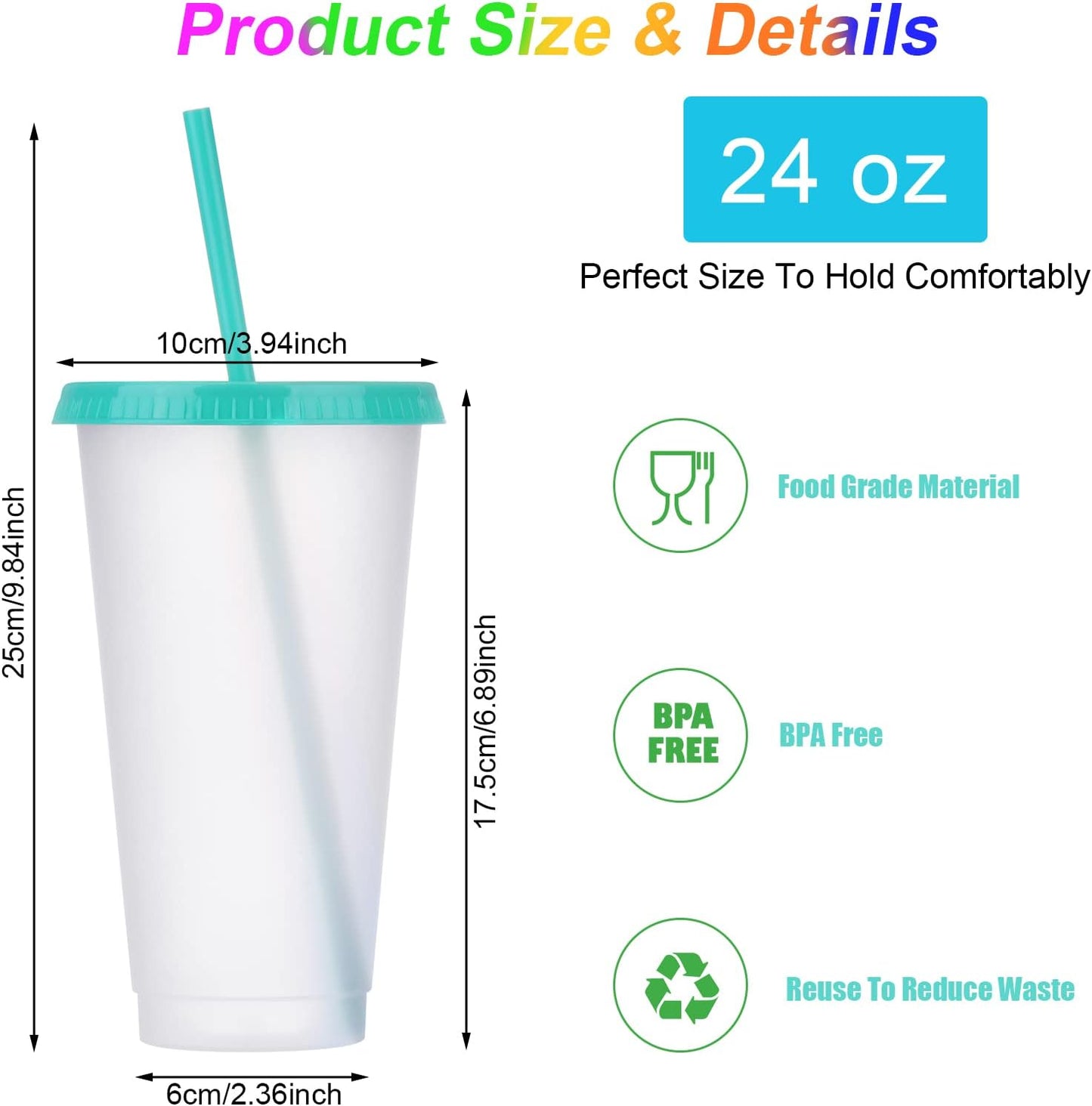 24 Pack Plastic Tumblers with Lids and Straw, Reusable Cups with Lids and Straws Colorful Cups for Cold Drink Iced Coffee, Plastic Tumbler Bulk for Party Birthday Gifts (24 oz, Solid Colors)