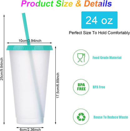 24 Pack Plastic Tumblers with Lids and Straw, Reusable Cups with Lids and Straws Colorful Cups for Cold Drink Iced Coffee, Plastic Tumbler Bulk for Party Birthday Gifts (24 oz, Solid Colors)