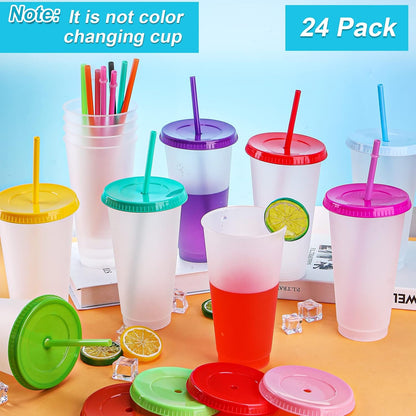 24 Pack Plastic Tumblers with Lids and Straw, Reusable Cups with Lids and Straws Colorful Cups for Cold Drink Iced Coffee, Plastic Tumbler Bulk for Party Birthday Gifts (24 oz, Solid Colors)