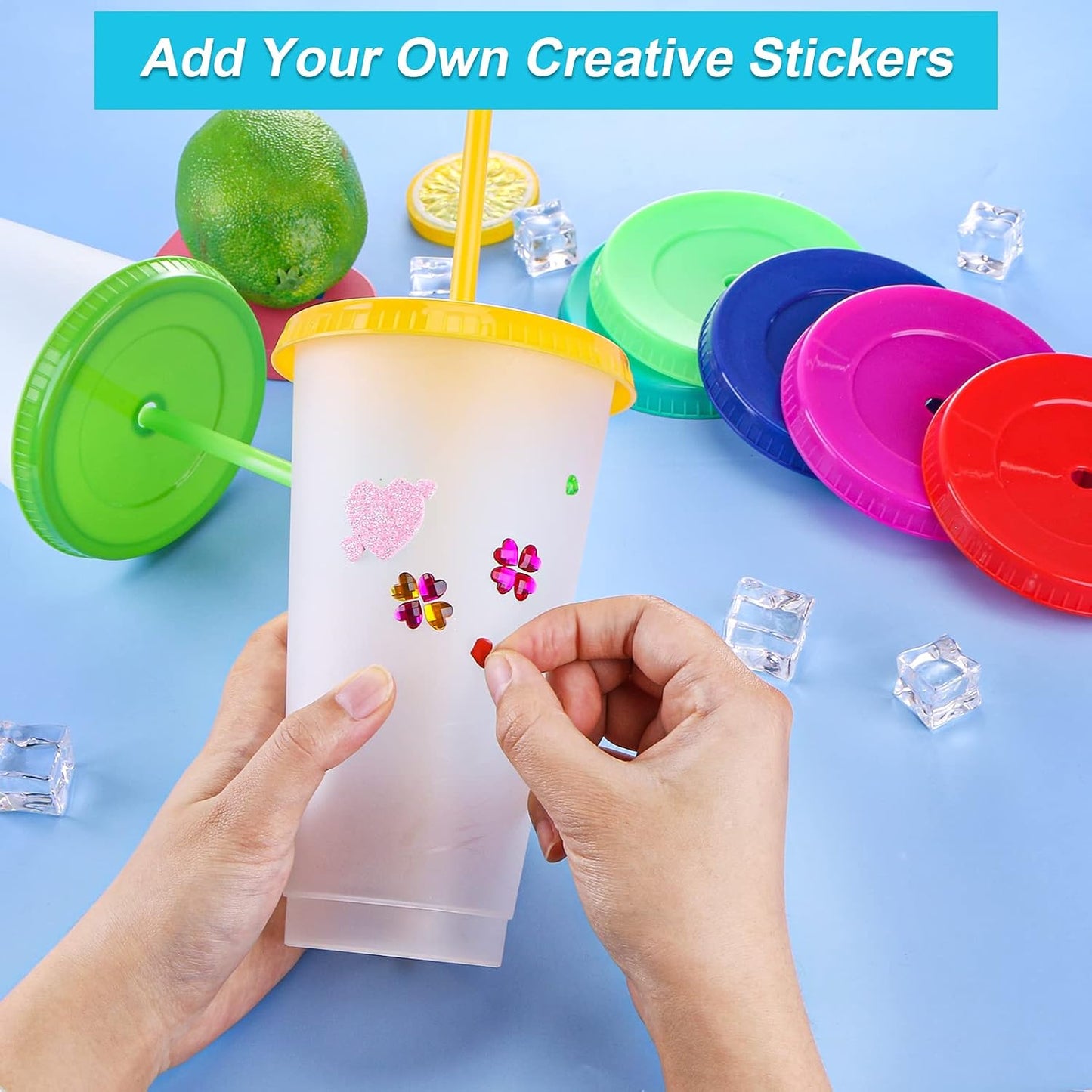 24 Pack Plastic Tumblers with Lids and Straw, Reusable Cups with Lids and Straws Colorful Cups for Cold Drink Iced Coffee, Plastic Tumbler Bulk for Party Birthday Gifts (24 oz, Solid Colors)