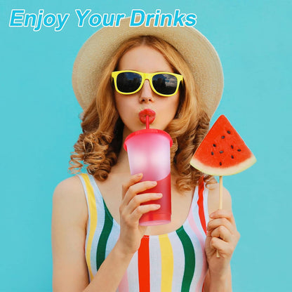 24 Pack Plastic Tumblers with Lids and Straw, Reusable Cups with Lids and Straws Colorful Cups for Cold Drink Iced Coffee, Plastic Tumbler Bulk for Party Birthday Gifts (24 oz, Solid Colors)