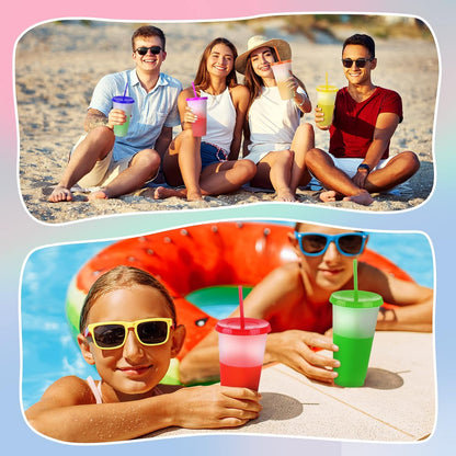 24 Pack Plastic Tumblers with Lids and Straw, Reusable Cups with Lids and Straws Colorful Cups for Cold Drink Iced Coffee, Plastic Tumbler Bulk for Party Birthday Gifts (24 oz, Solid Colors)