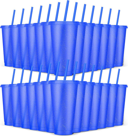 24 Pack Plastic Tumblers with Lids and Straw, Reusable Cups with Lids and Straws Colorful Cups for Cold Drink Iced Coffee, Plastic Tumbler Bulk for Party Birthday Gifts (24 oz, Solid Colors)